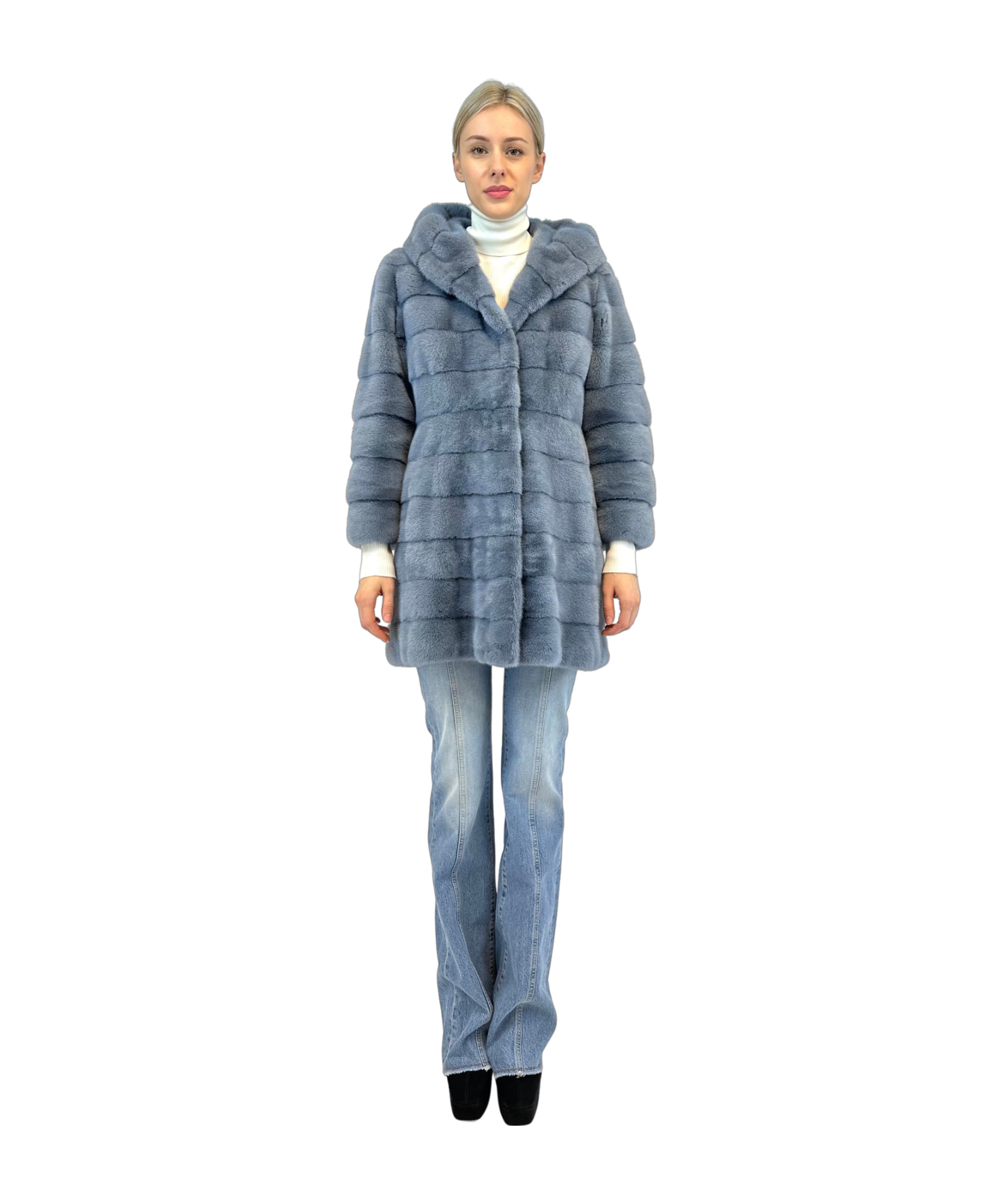 Liska Hooded Fur In Blue