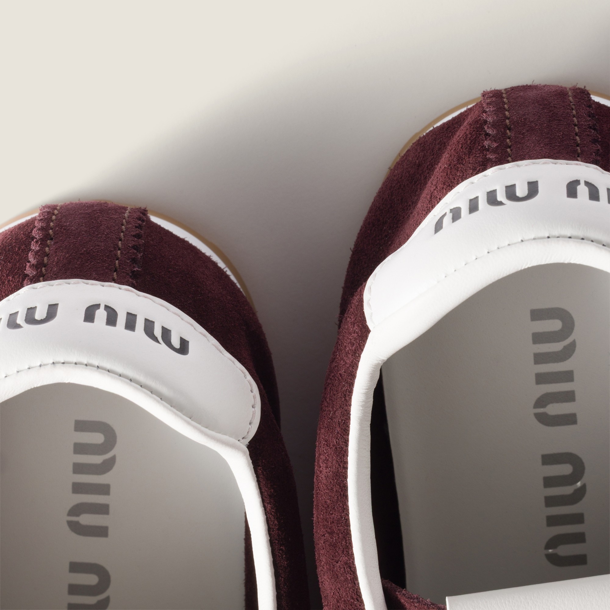 Miu Miu Suede Bicolor Retro Trainer Sneakers In Burgundy