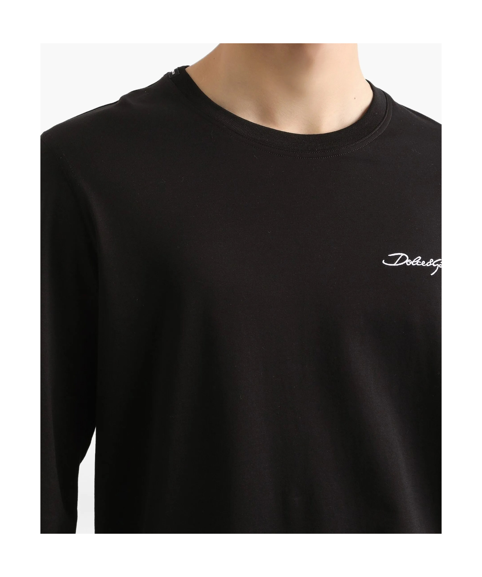 Dolce & Gabbana Cotton Crew Neck T-shirt With Long Sleeves In Black