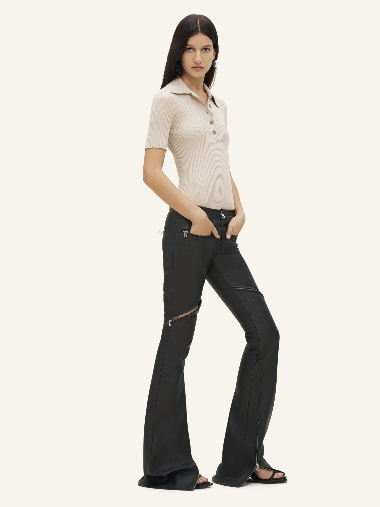 Shop Courrèges Rib Knit Short-sleeved Polo Shirt In Nude