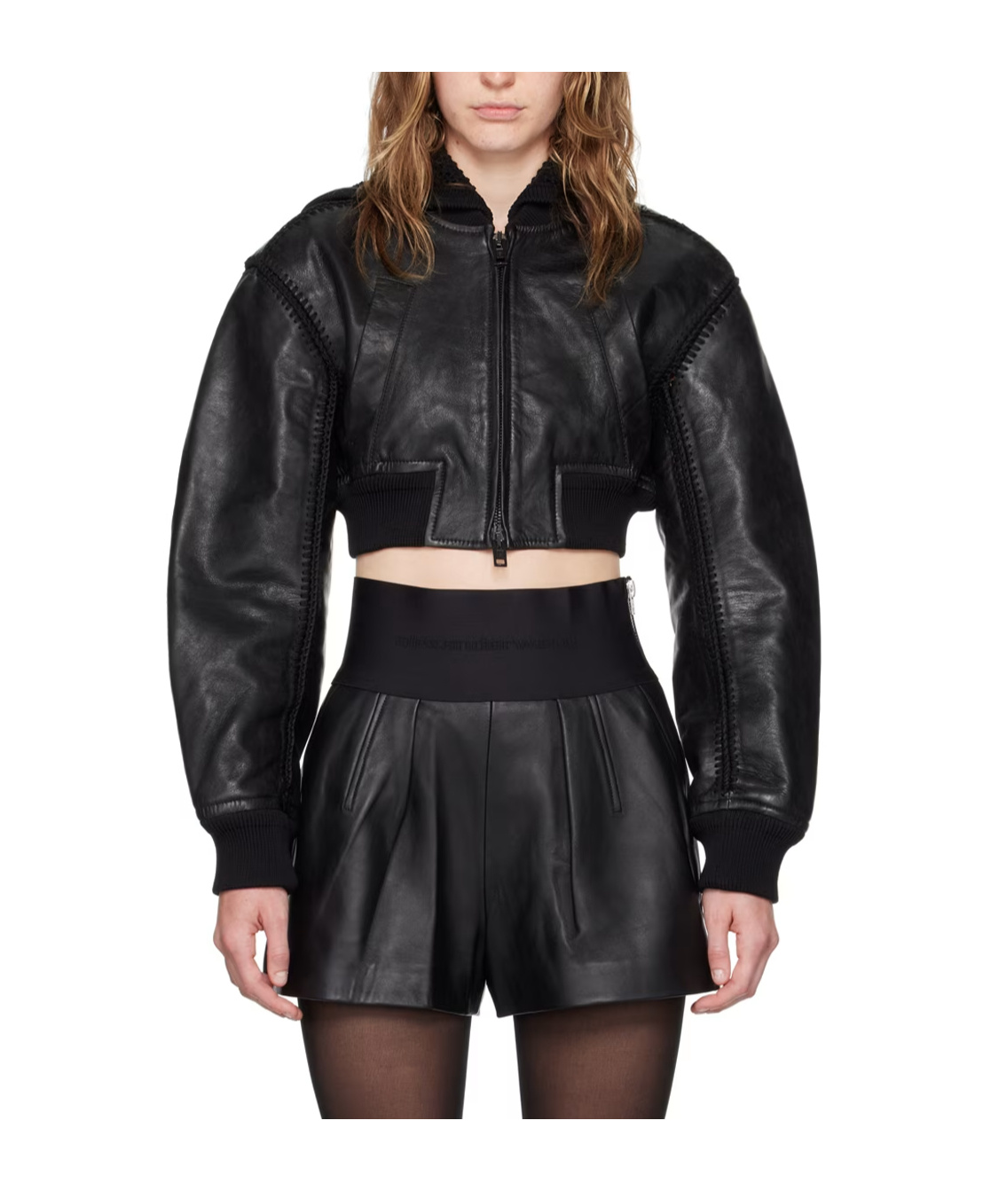 Alexander Wang Black Crocheted Leather Bomber Jacket In Black
