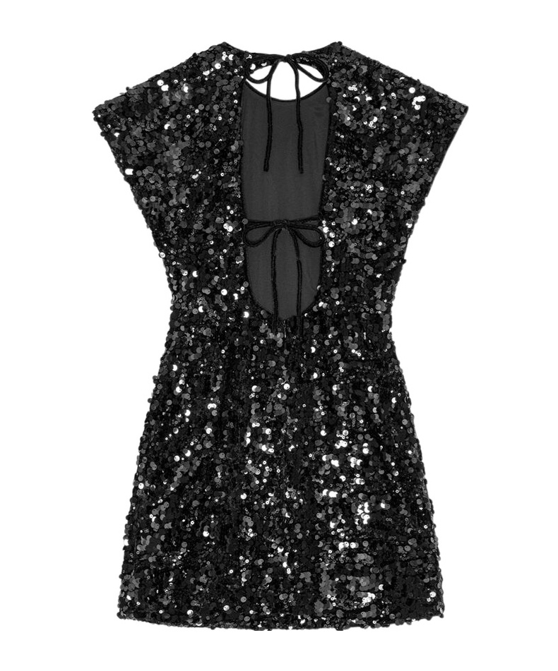 Shop Ganni Black Velvet Sequins Mini Dress