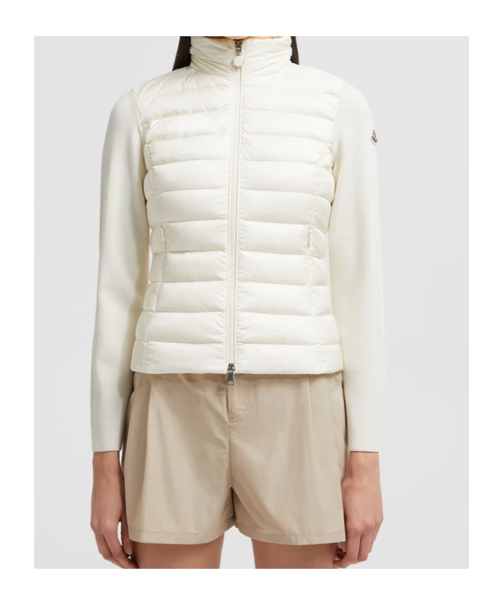 Moncler Logo Patch Padded Knit Cardigan In White