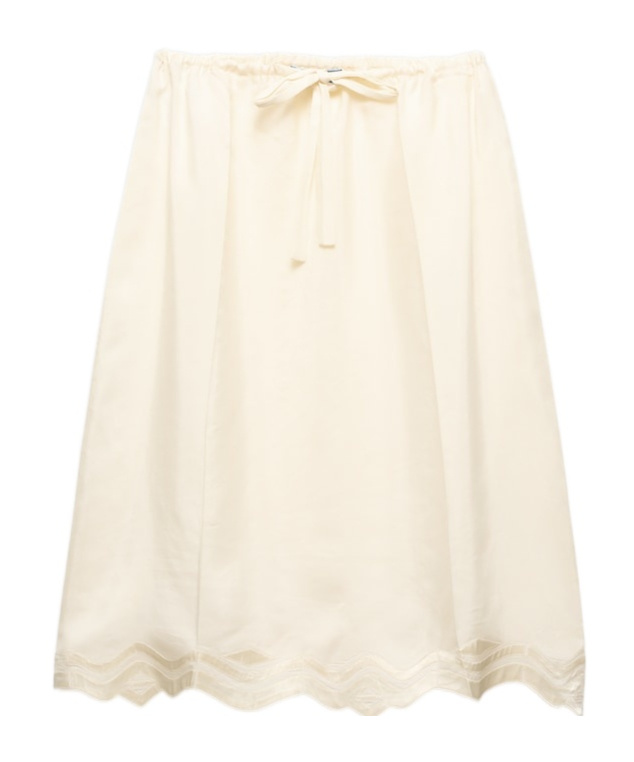 Prada Embroidered Silk Habutai Skirt In Nude