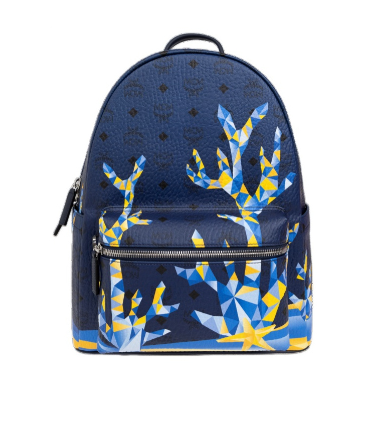 Mcm Logo Backpack In Blue