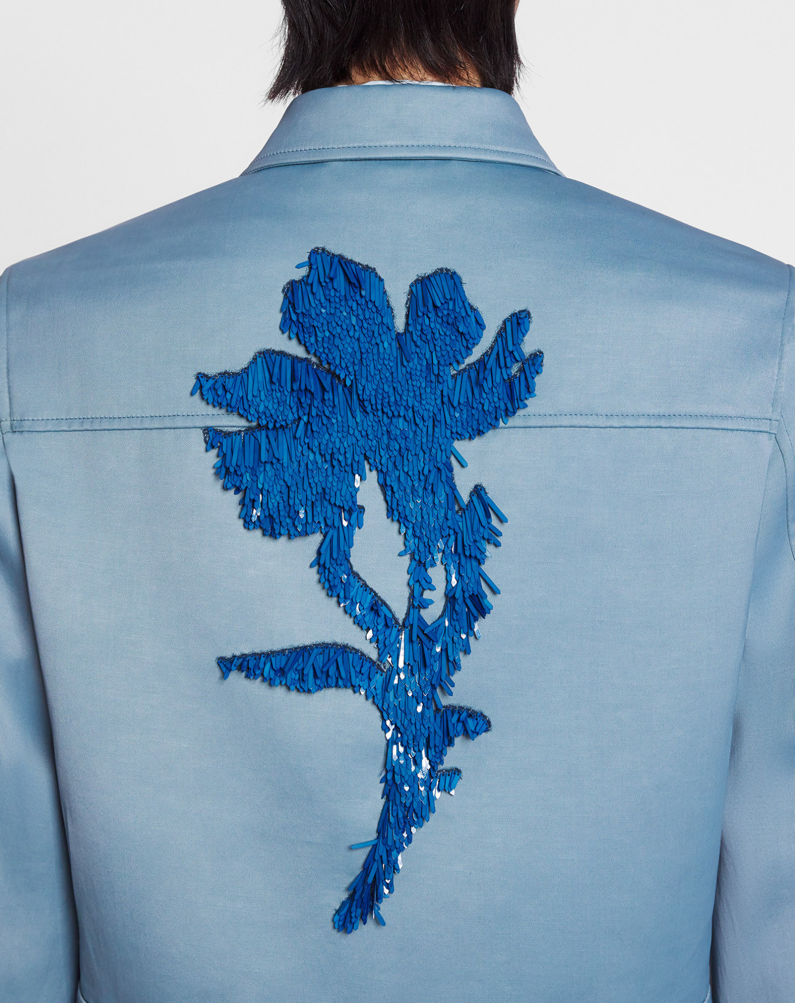 Lanvin Floral Embroidery Zipper Jacket In Blue