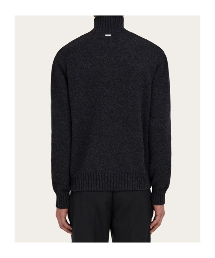 Ferragamo Cashmere Blend Sweater Ribbed Collar Cuffs Hem In Black
