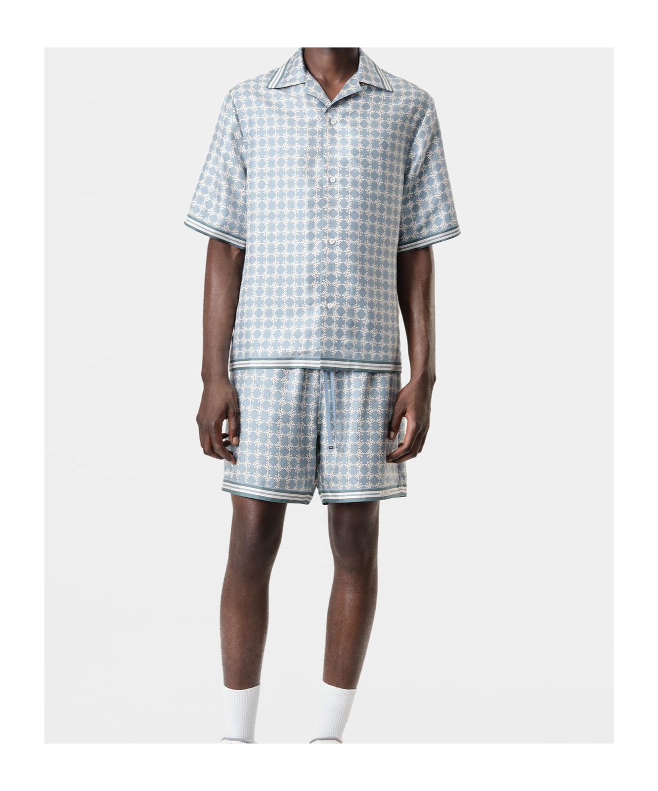 Amiri Cuban Collar Shirt Monogram Pattern In Blue
