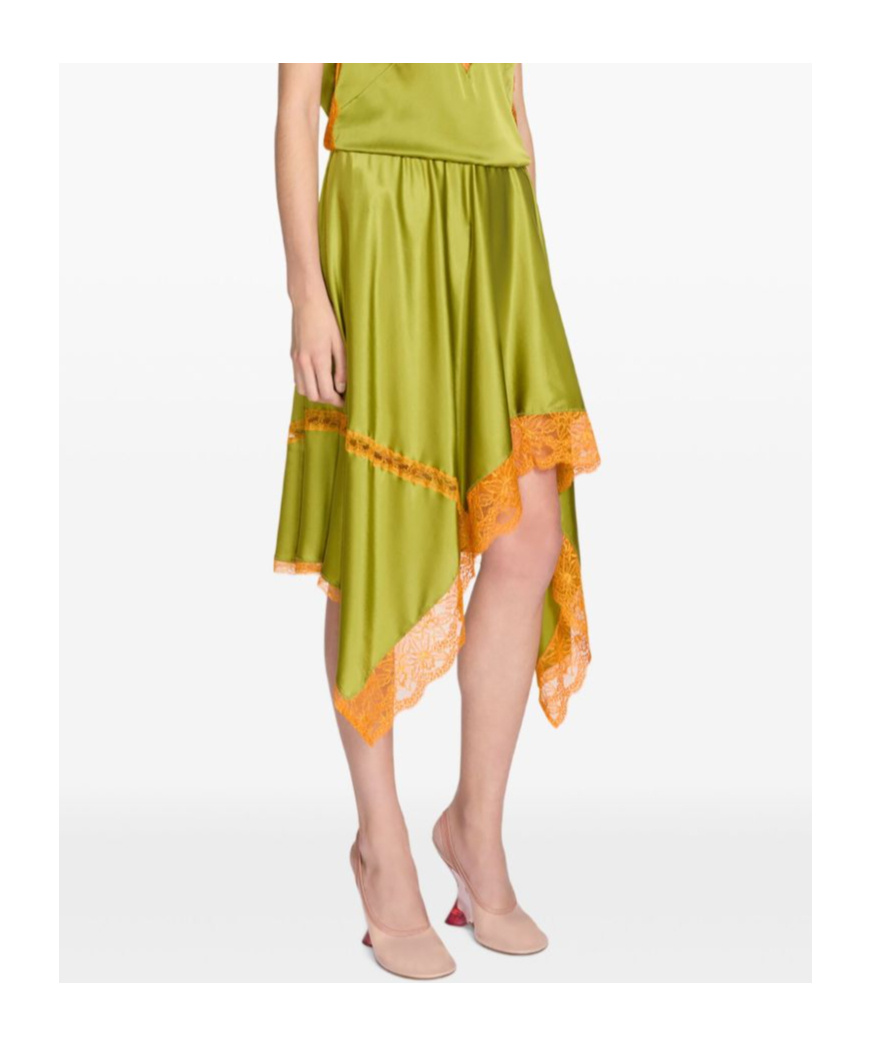 Shop Dries Van Noten Asymmetrical Silk Midi Skirt In Green