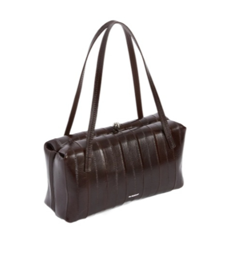 Jil Sander Paneled Cracked-leather Shoulder Bag In Brown