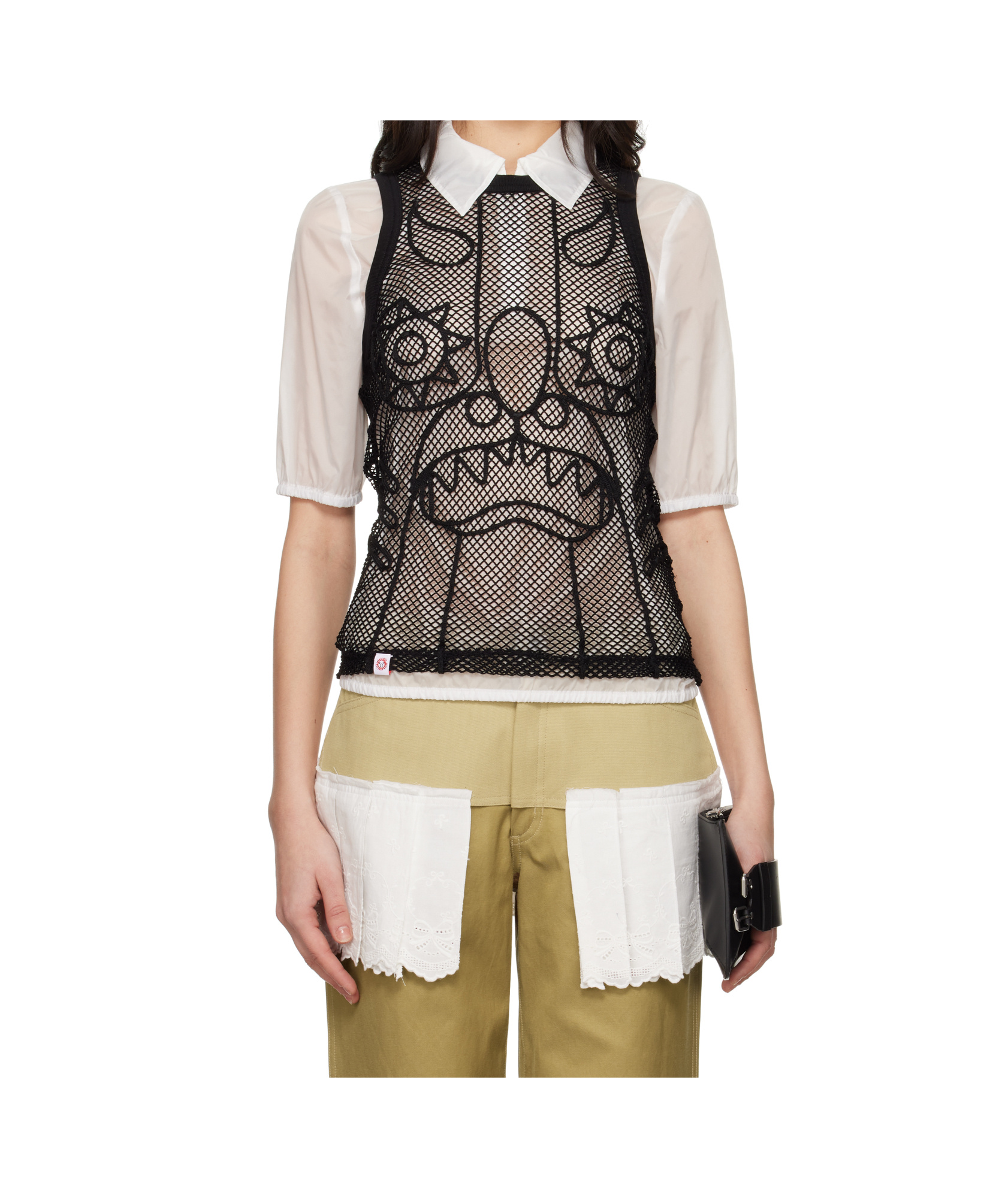 Charles Jeffrrey Loverboy Black Graphic Net Tank Top In Black