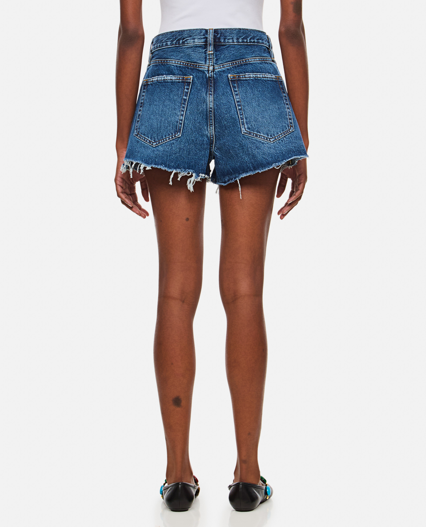 Frame Denim Shorts With Belt Loops In Blue