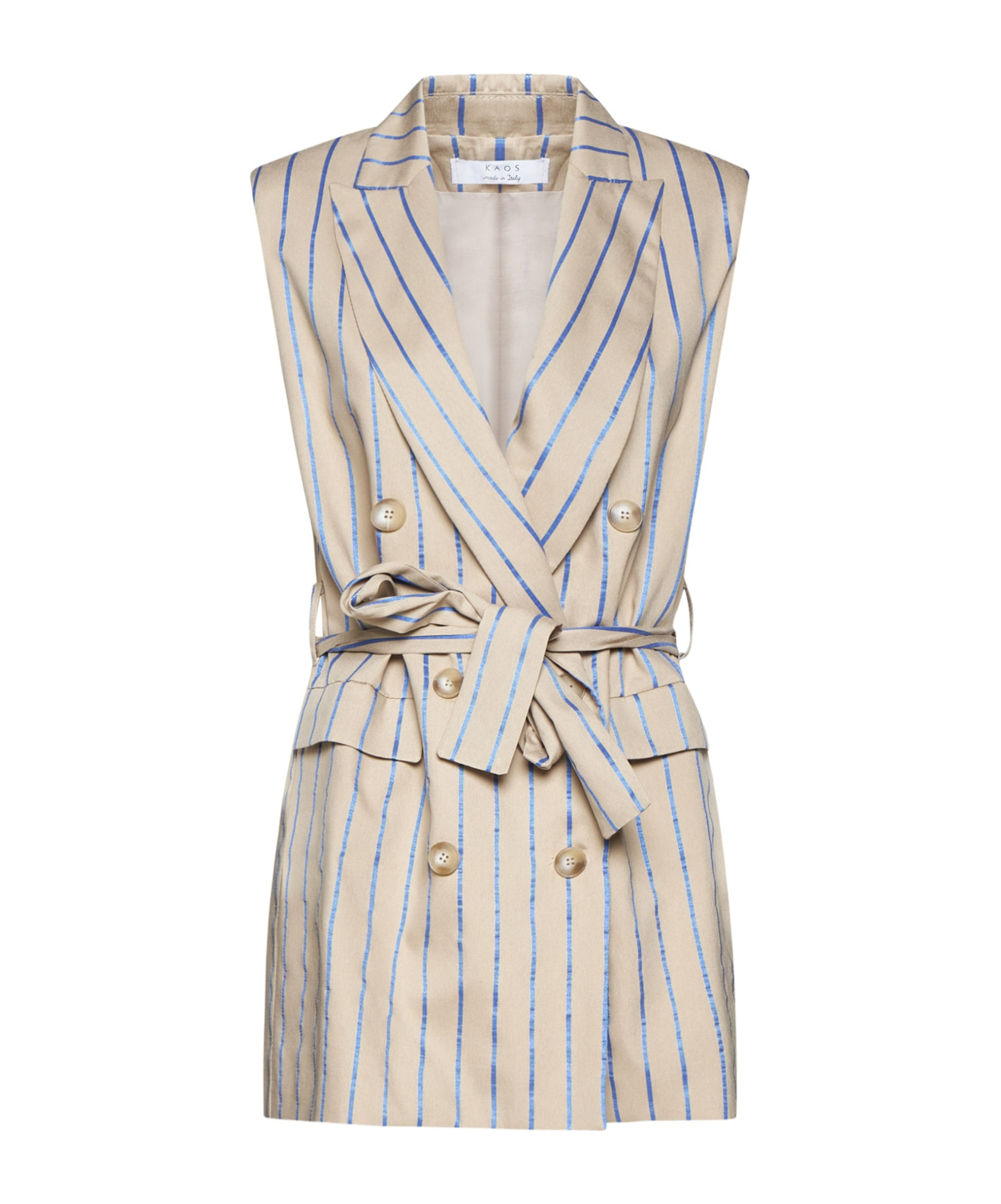 Kaos Long Double Breasted Sleeveless Striped Vest In Neutral