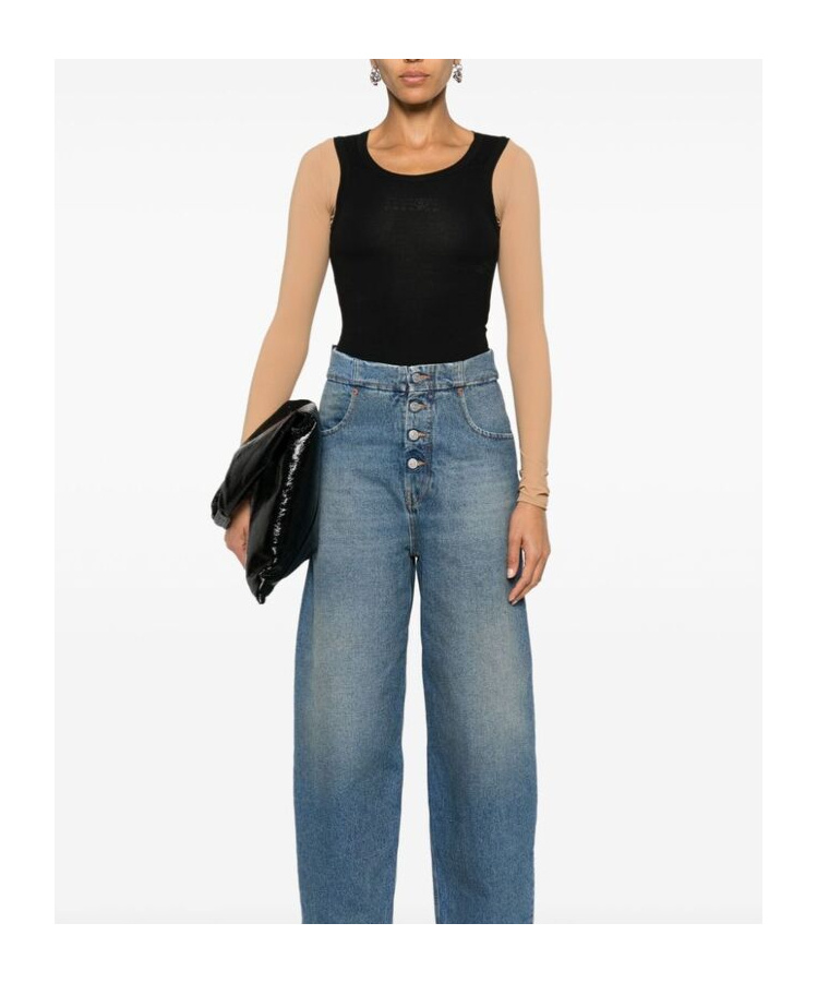 Mm6 Maison Margiela Numbers-motif Layered Top In Black