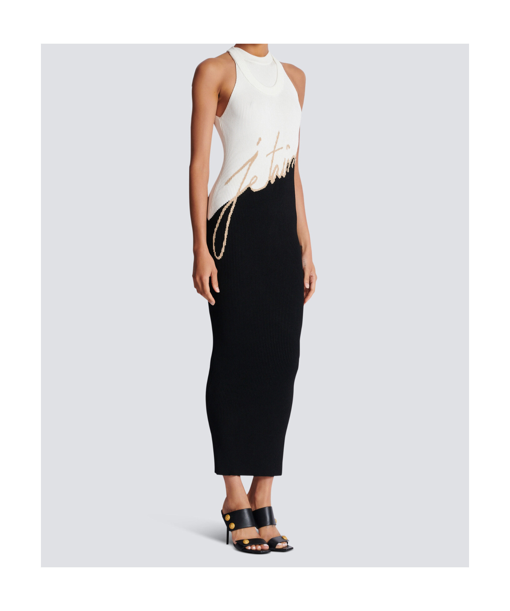 Balmain Love Letter Jacquard Knit Midi Dress In Black