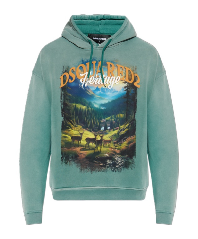Dsquared2 Slouchy Hooded Sweater Graphic Print In Blue