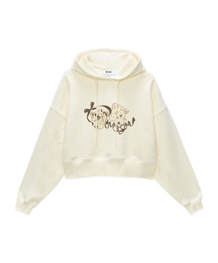 Msgm Cat-print Cotton Hoodie In White