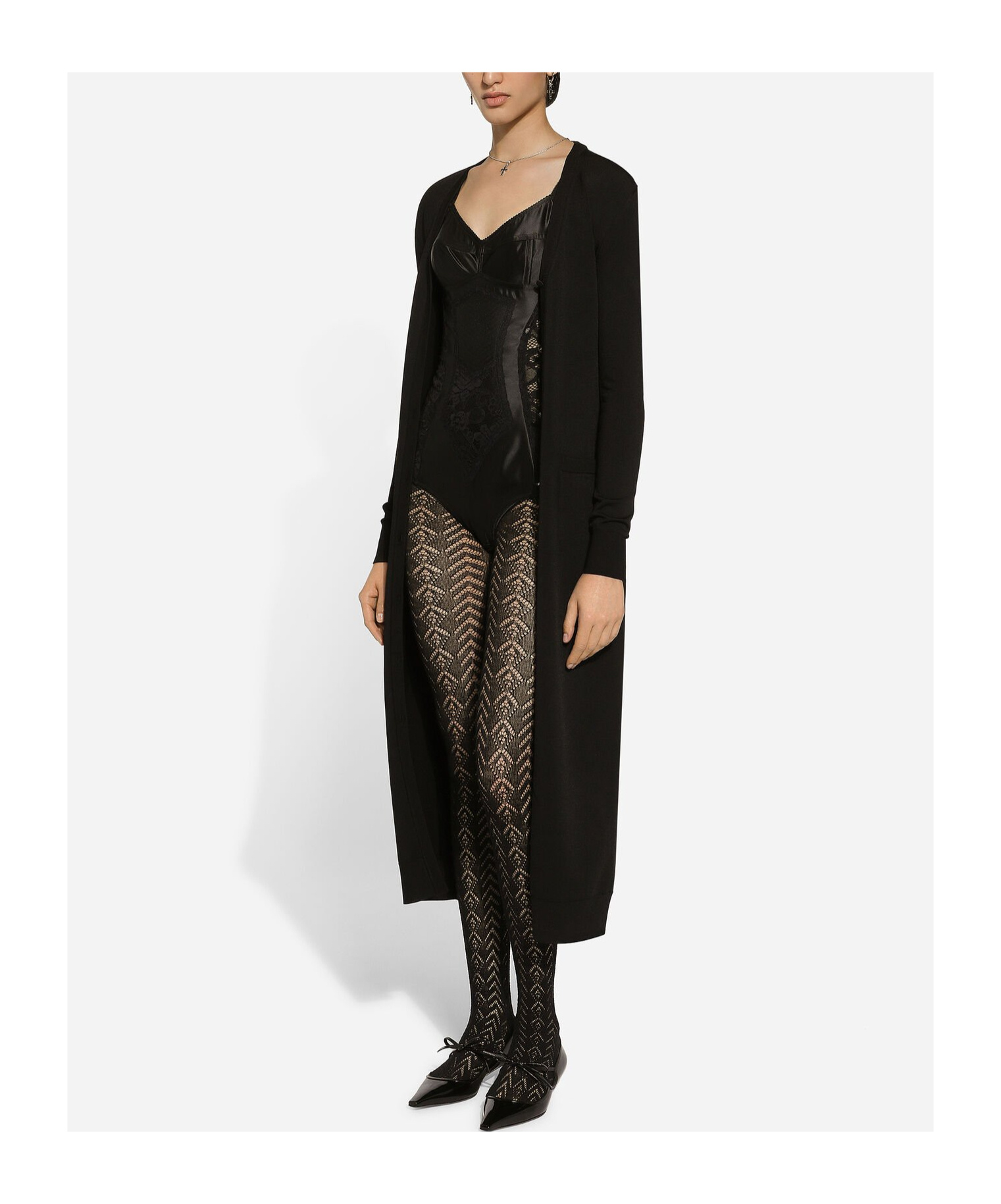 Dolce & Gabbana Long Stretch Viscose Knit Cardigan With Dg Logo In Black