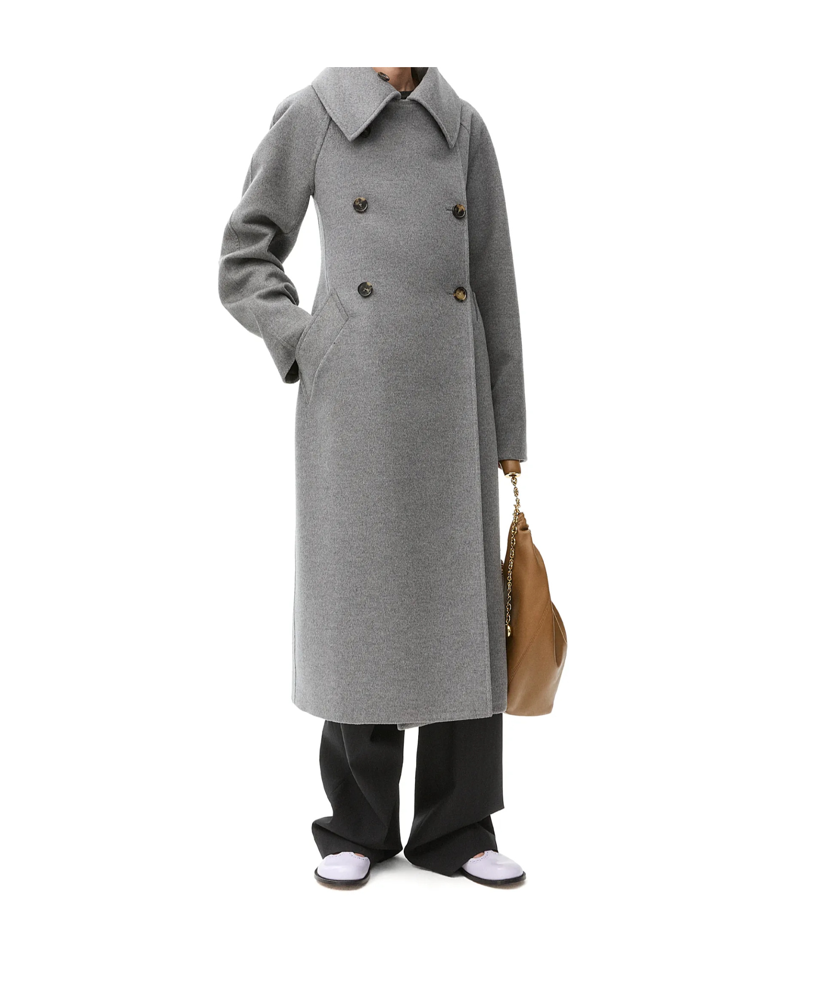 Shop Loewe Wool And Cashmere Double-breasted Coat In Gray