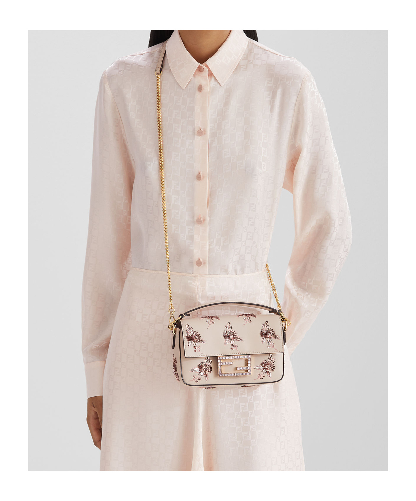 Fendi Monogrammed Long-sleeved Shirt In Nude