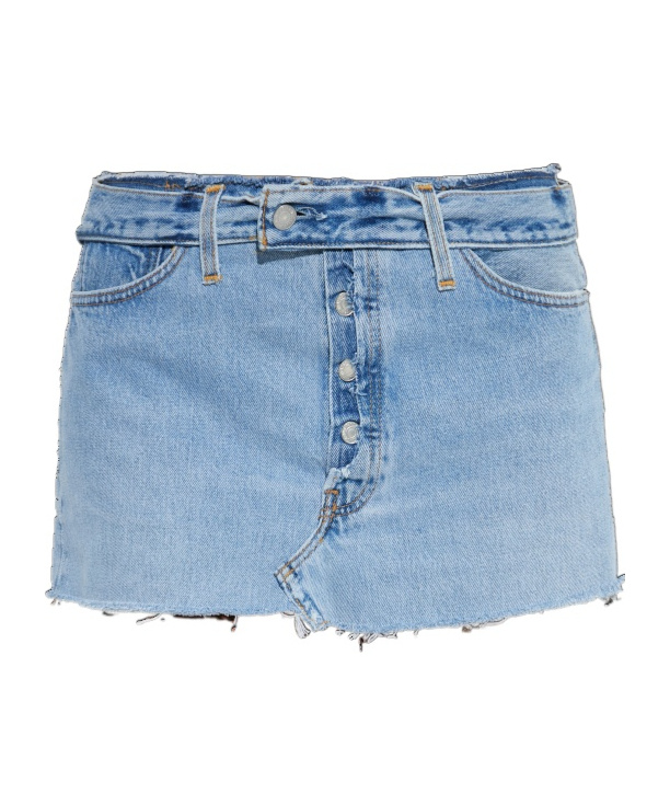 Re/done Button-fastening Frayed Denim Skirt In Blue