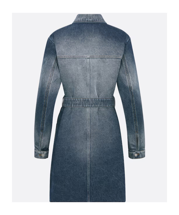 Dior Long Button Denim Coat In Blue
