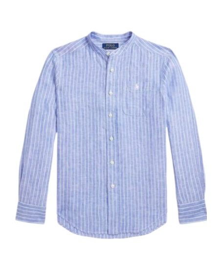Polo Ralph Lauren Postboy Band Collar Shirt In Blue