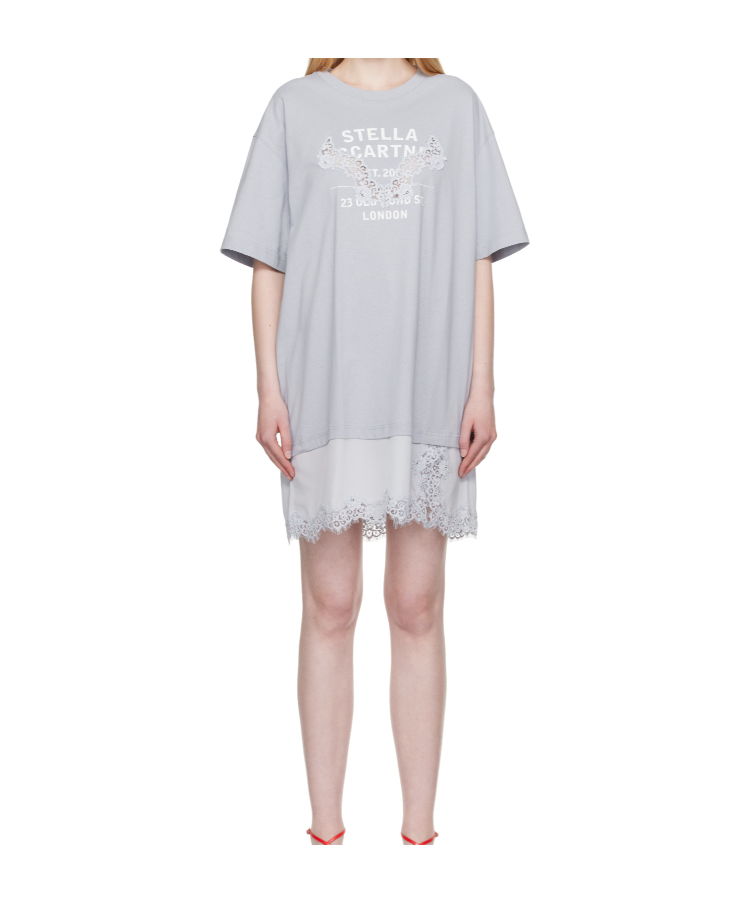 Stella Mccartney Blue Lace-insert Graphic T-shirt Minidress In Blue