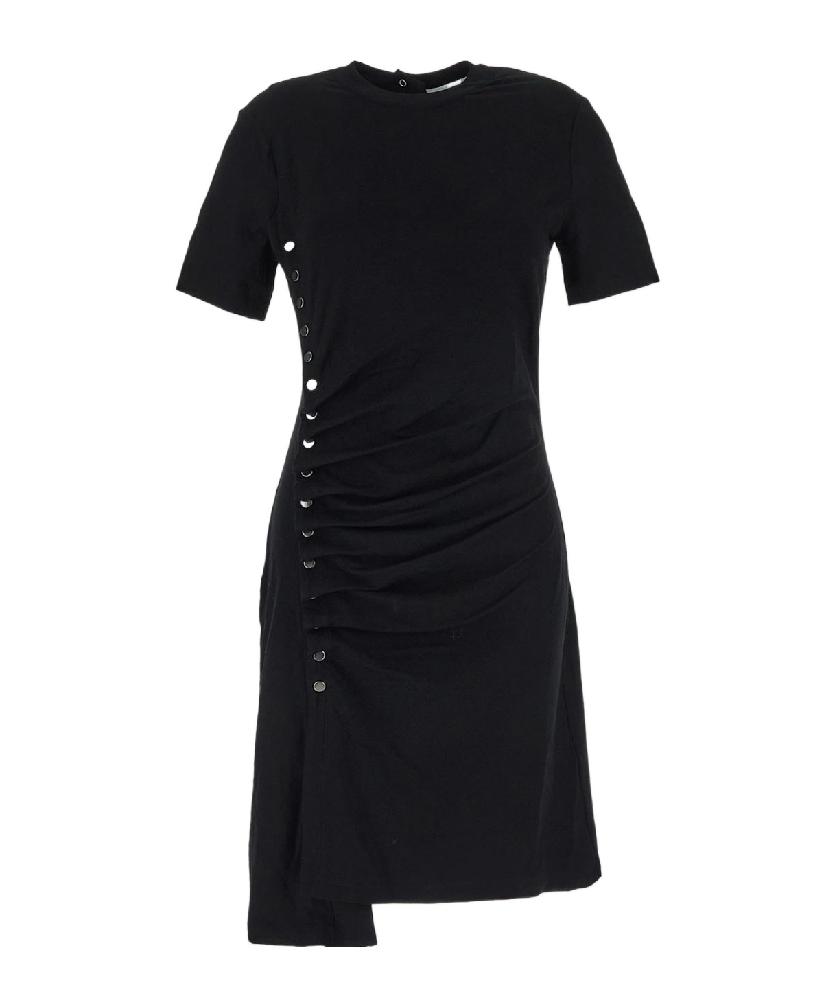 Rabanne Side Snap Ruched Asymmetric Minidress In Black