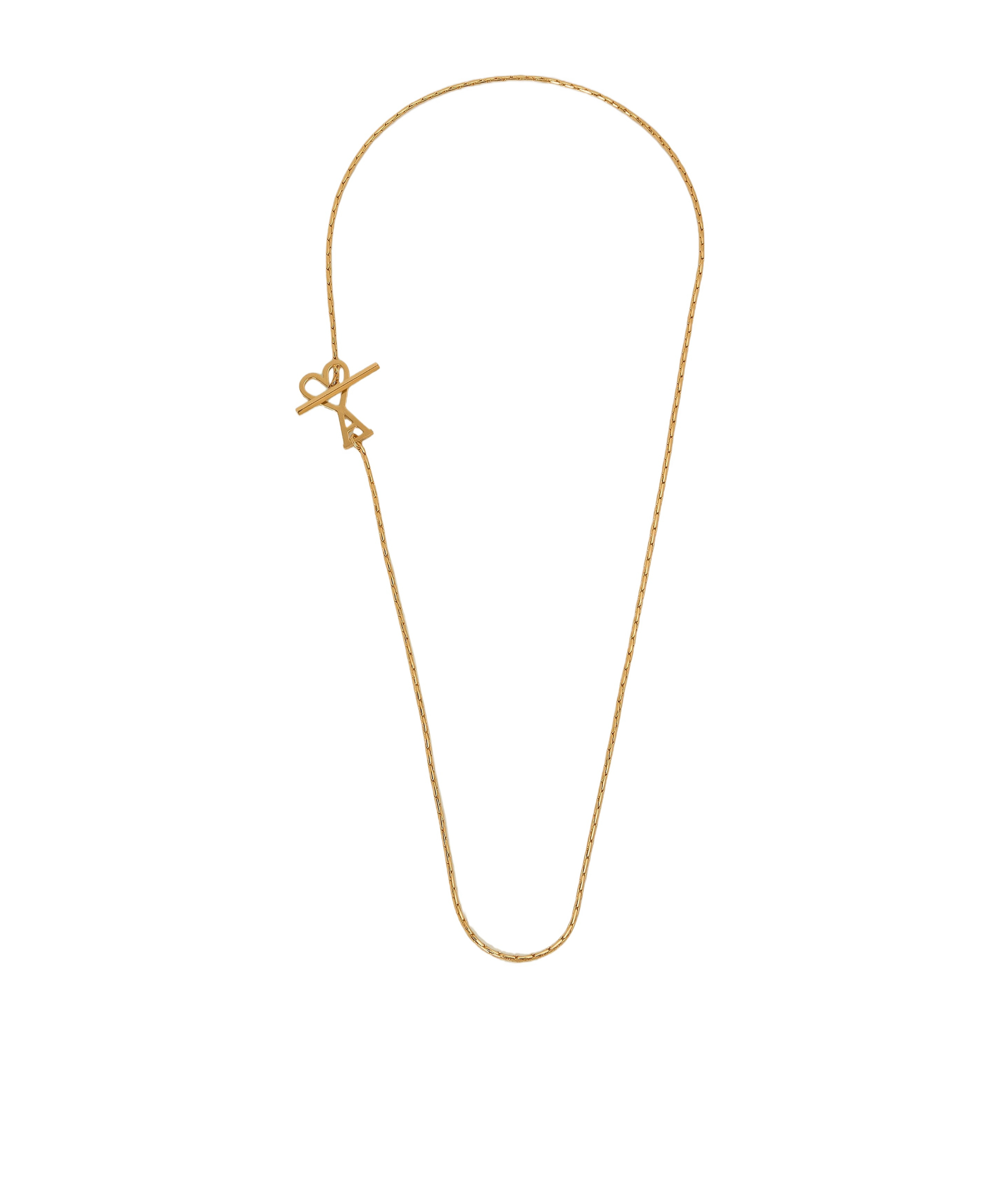 Shop Ami Alexandre Mattiussi Ami Paris Ami De Coeur 2-in-1 Logo Charm Necklace In Yellow