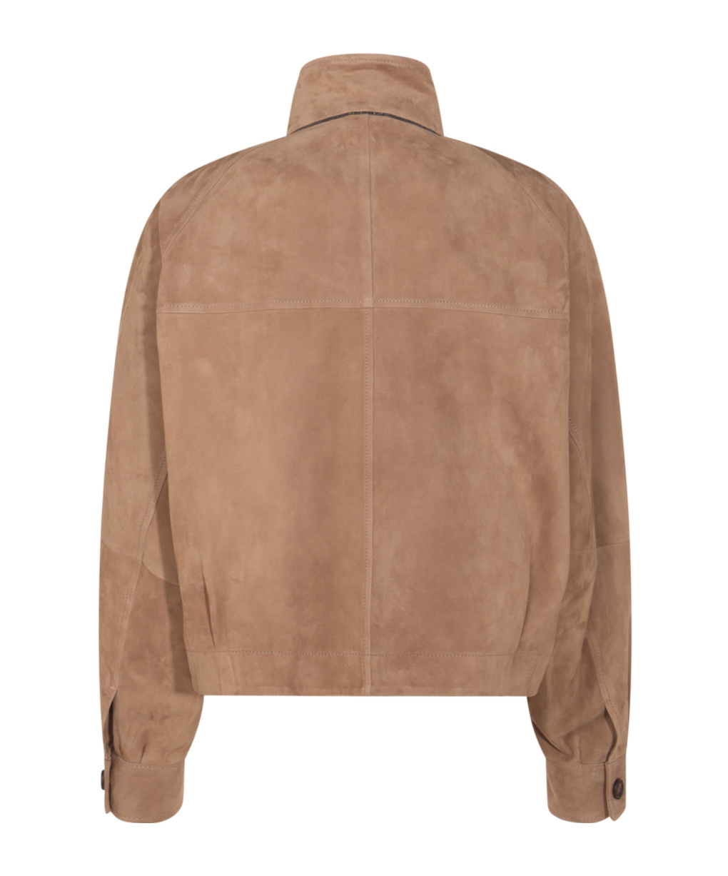 Brunello Cucinelli Leather Jacket With Button Detail And Front Pockets In Brown