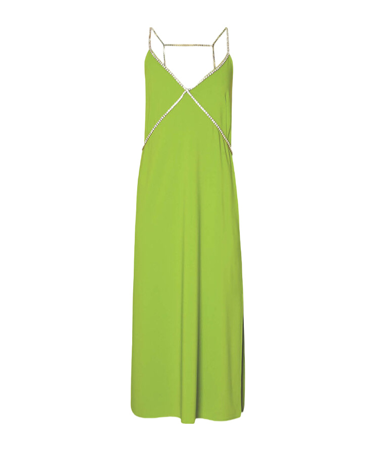 Liu •jo Rhinestone-straps Midi Dress In Green