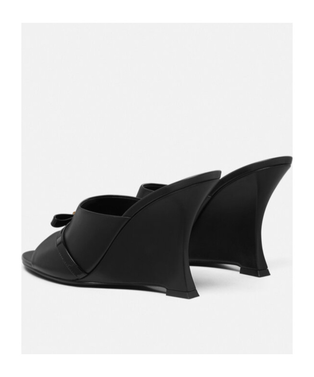 Versace Black Gianni Ribbon Wedge Mules In Black