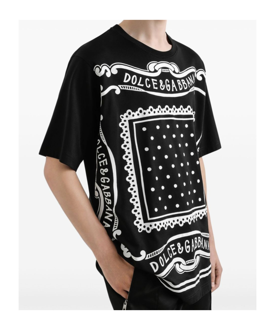 Dolce & Gabbana Black Crewneck T-shirt With Bandana Print All-over In Black
