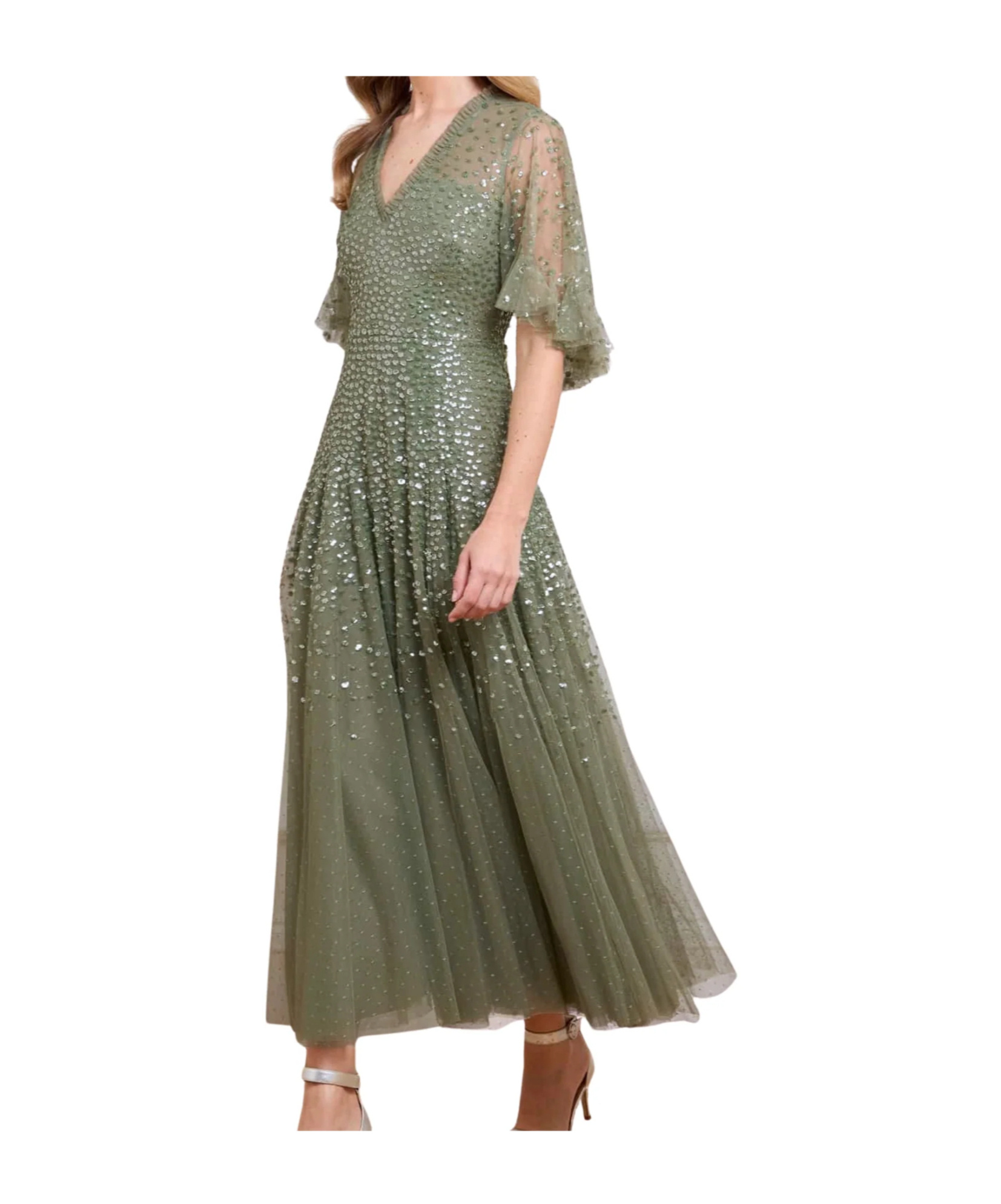 Needle & Thread Dappled Sequin-embellished Tulle Gown In Green