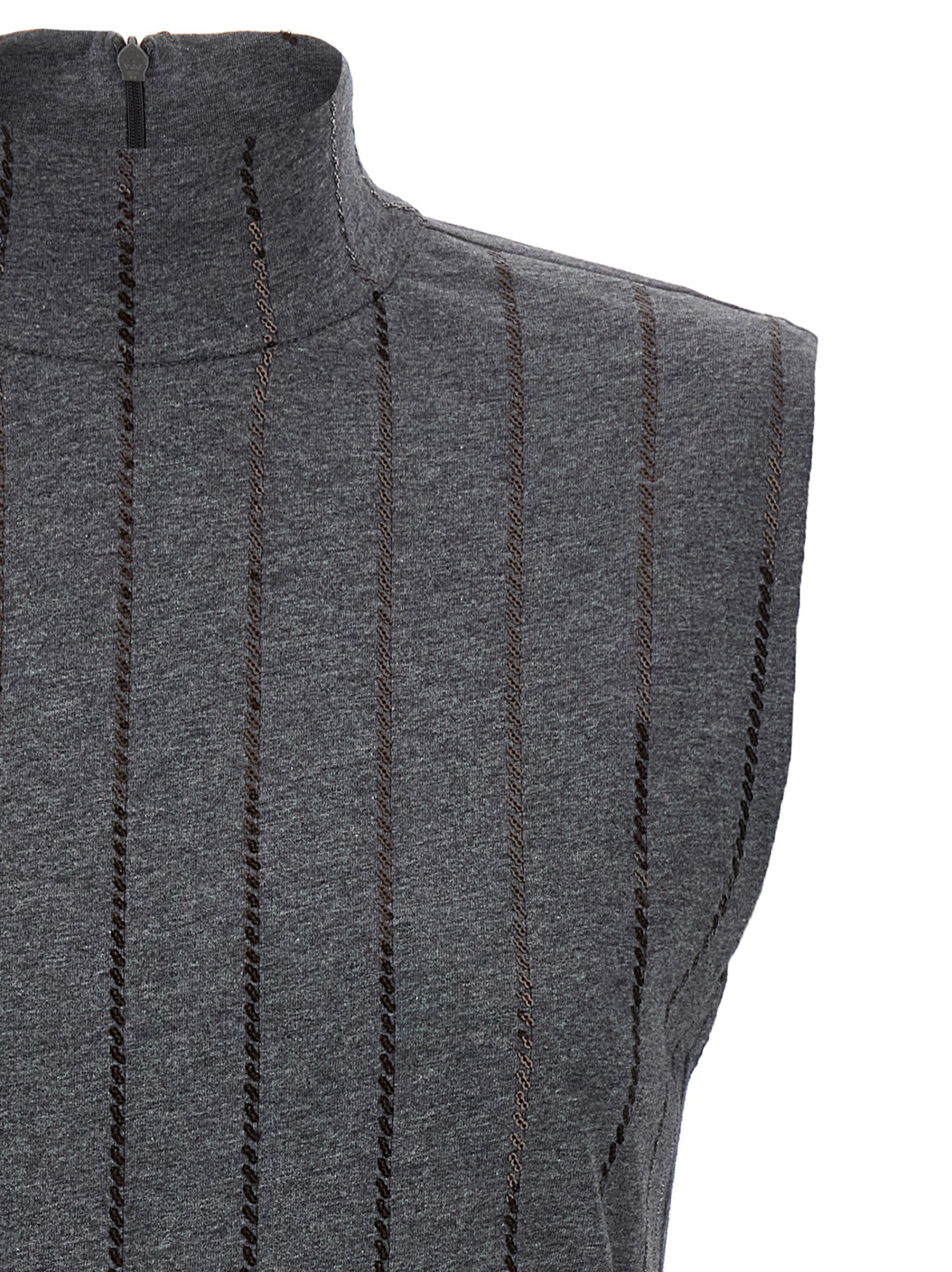 Brunello Cucinelli Sequin High Neck Sleeveless Top With Vertical Stripes In Black