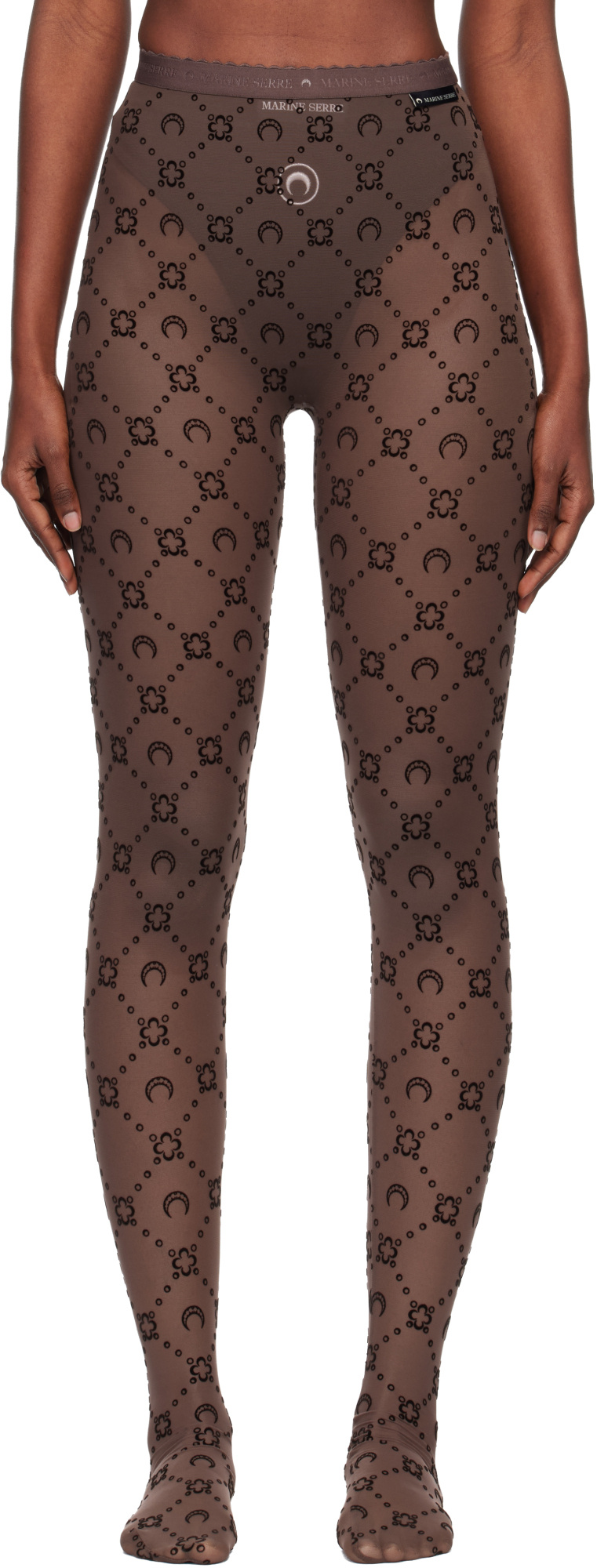 Marine Serre Ssense Exclusive Brown Recycled Mesh Flock Tights In Brown
