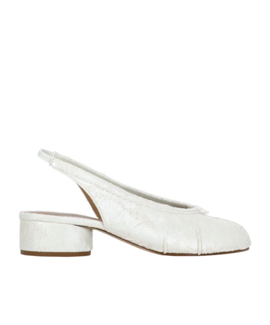 Maison Margiela Pearly Leather Tabi Slingback With Ankle Belt In White