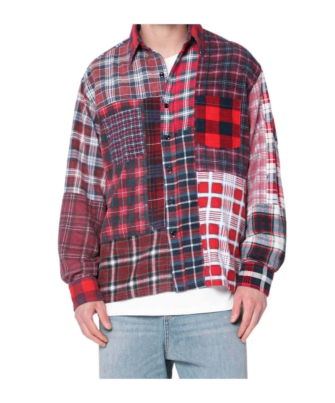 NEEDLES CHECK PATTERN PATCHWORK SHIRT