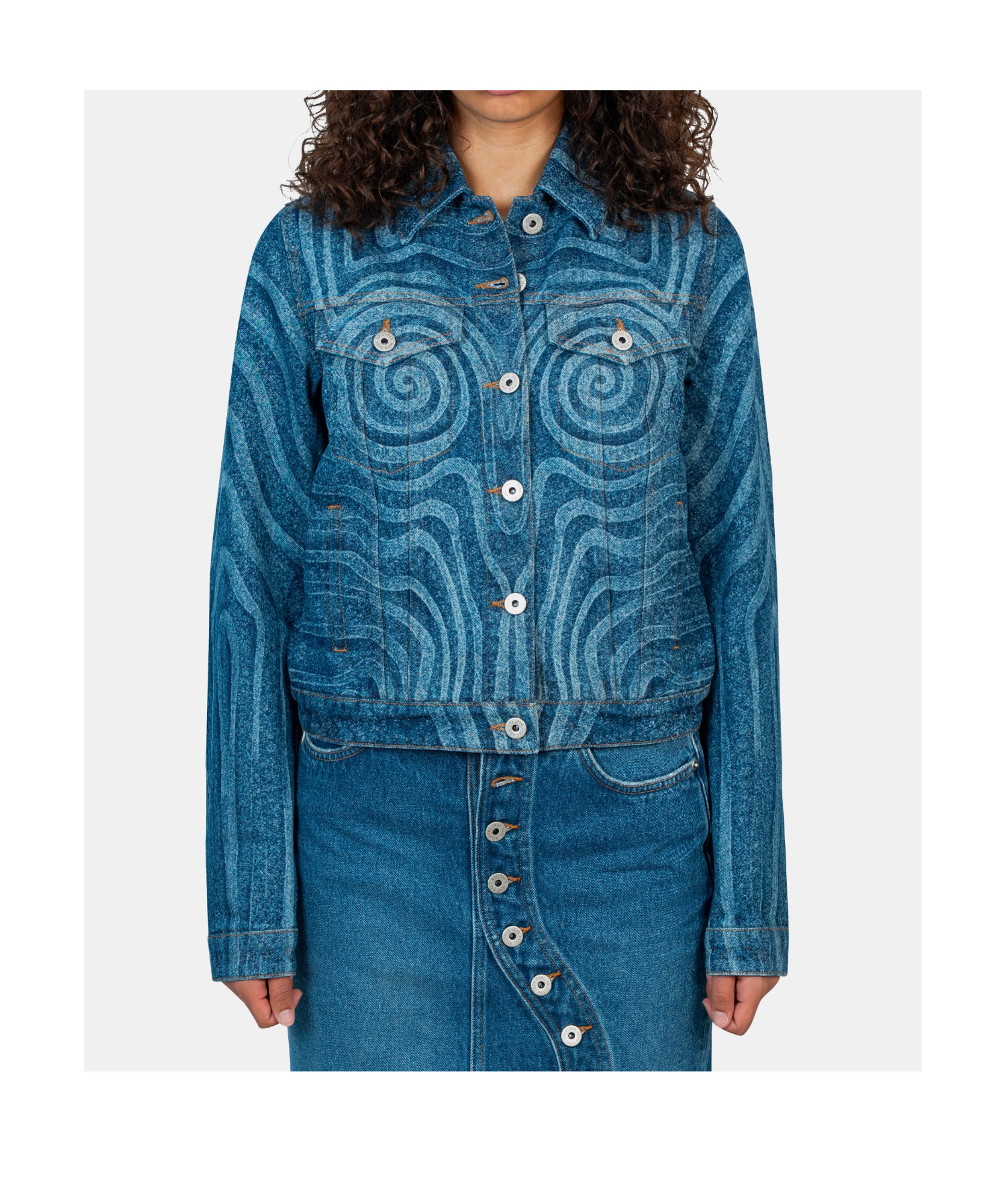 Jean Paul Gaultier Blue Spiral Denim Jacket In Blue
