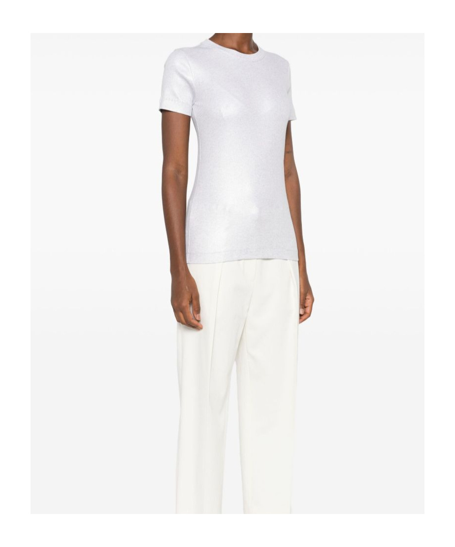 Brunello Cucinelli Ribbed Cotton Blend Round Neck T-shirt In White