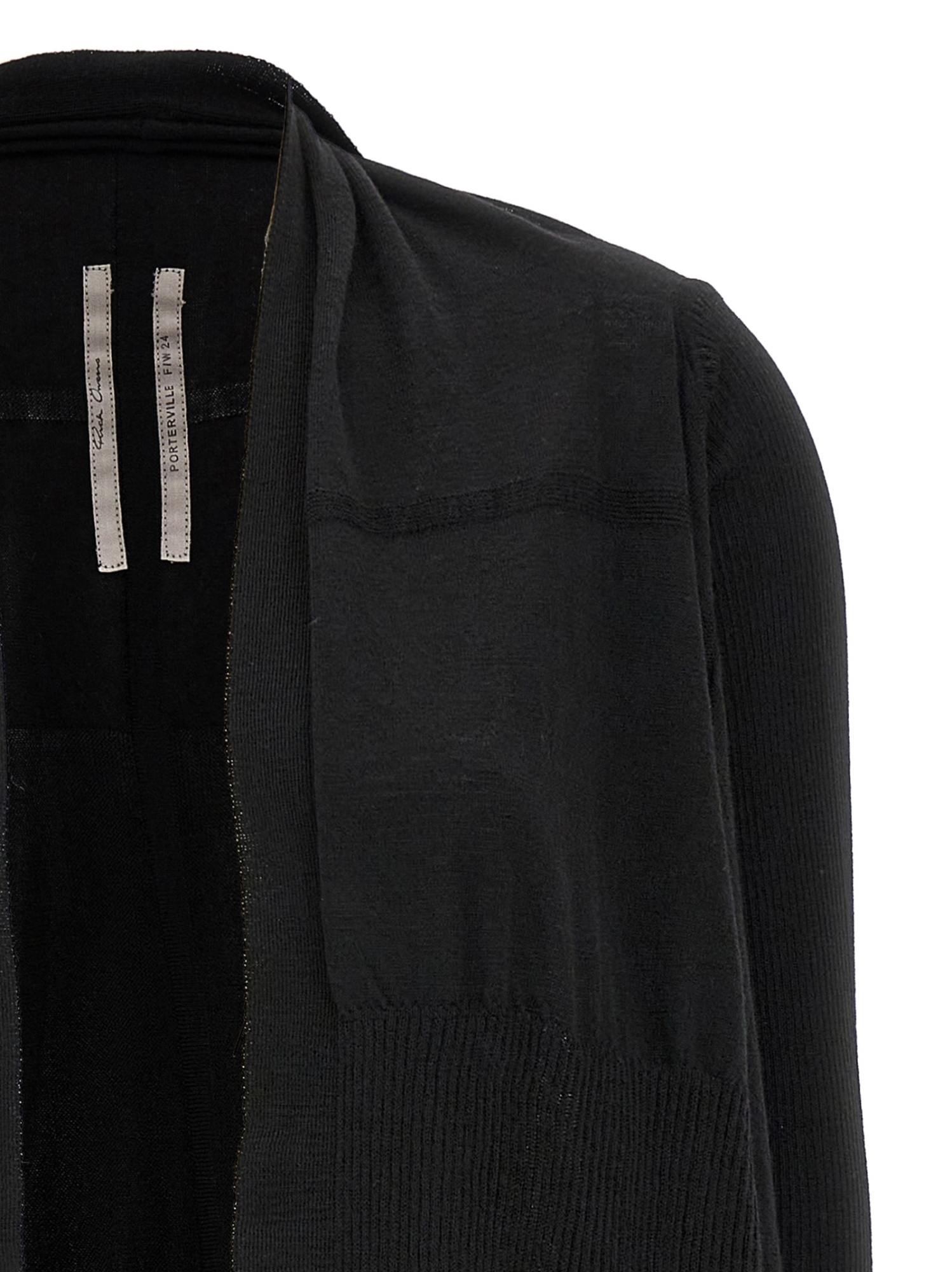 Rick Owens Draped Hem Long Sleeve Ribbed Cardigan In Black