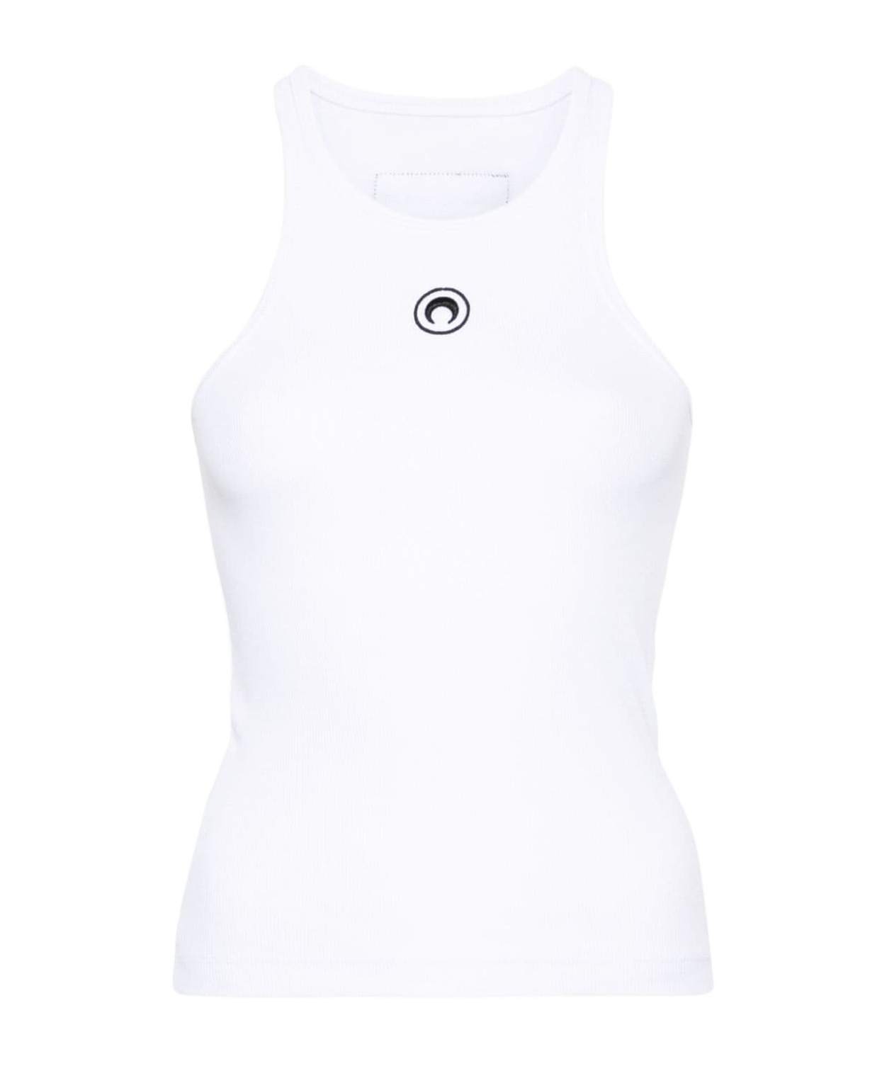 Marine Serre White Moon Logo Ribbed Jersey Tank Top In Gray
