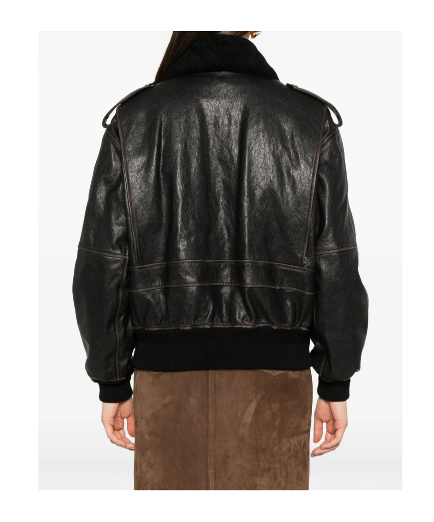 Saint Laurent Leather Bomber Jacket In Black