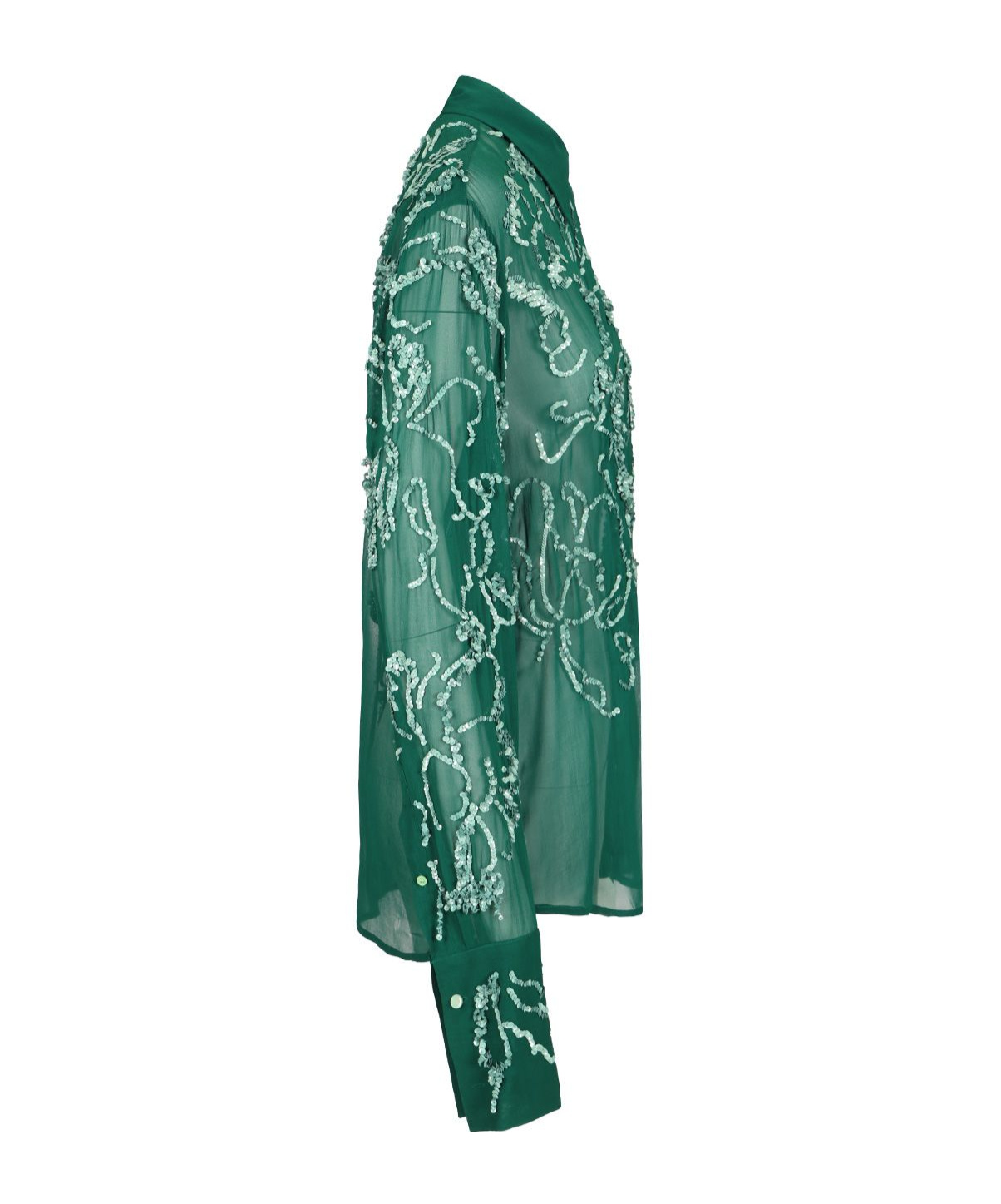 Dries Van Noten Embellished Semi-sheer Shirt In Green