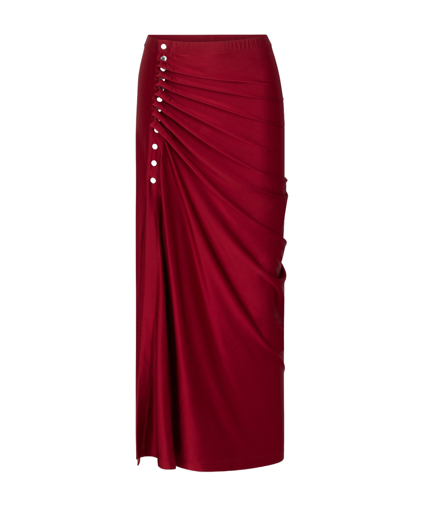 Rabanne Gathered Jersey Midi Skirt In Scarlet Red In Red