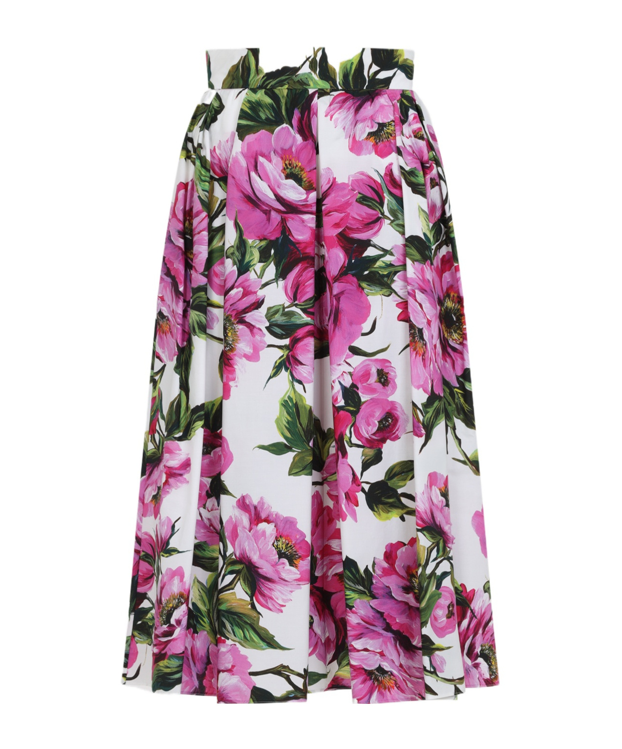 Dolce & Gabbana Womens Peonie Fuxia F.bco Floral-print Cotton Midi Skirt In Multicolor