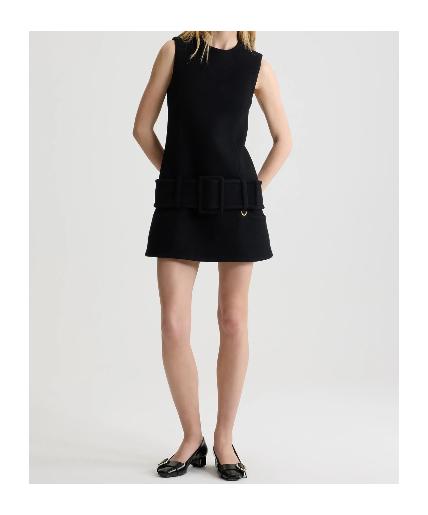 Patou Boiled Wool Mini Dress In Black