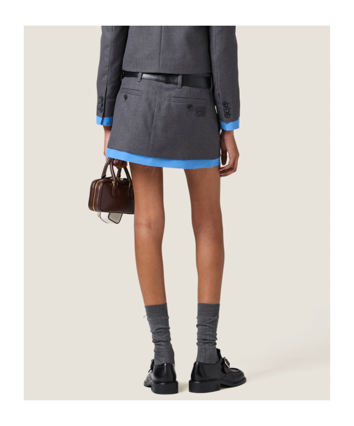 Miu Miu Low-rise Poplin Layered Wool Mini Skirt In Black