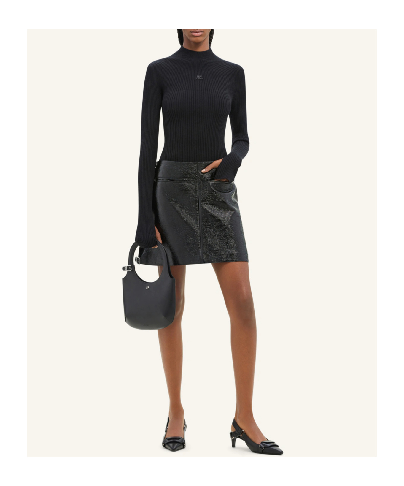 Shop Courrèges Logo-embroidered Ribbed Jumper In Black